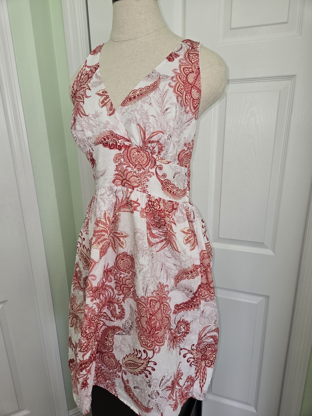 jonathan martin Y2K Boho White Dress with Red Paisley Print Peasant